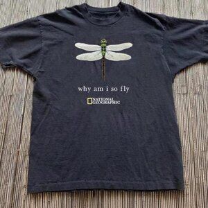 Black National Geographic black Gildan cotton t-shirt with dragonfly graphic tee